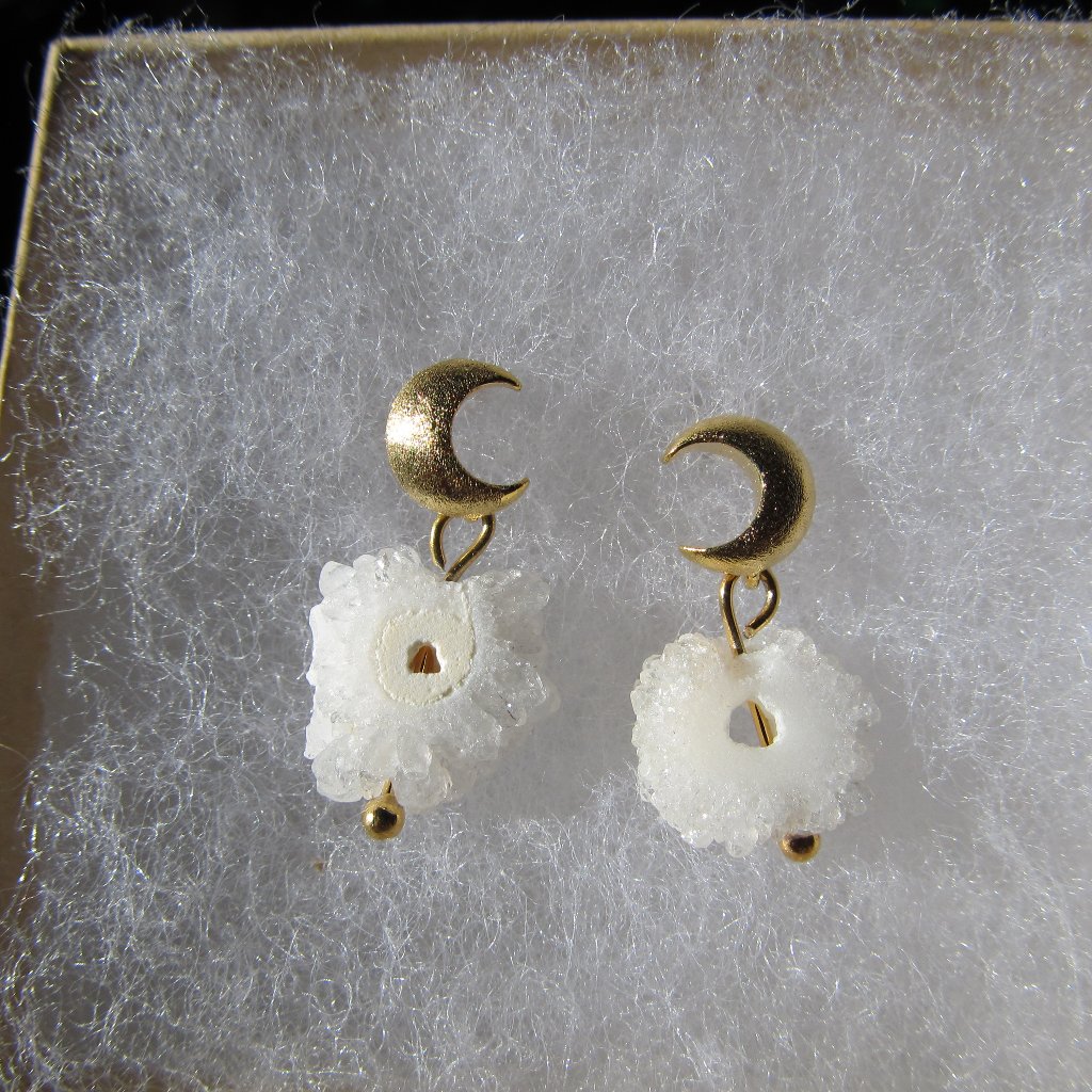 14k Gold Fill Moon Druzy Crystal Earring